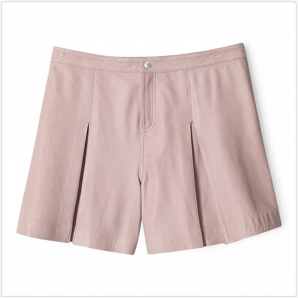 Rebecca Minkoff Mina Pink 100% Leather Lambskin Hydrangea Shorts New NWT Size 0 - Picture 2 of 8